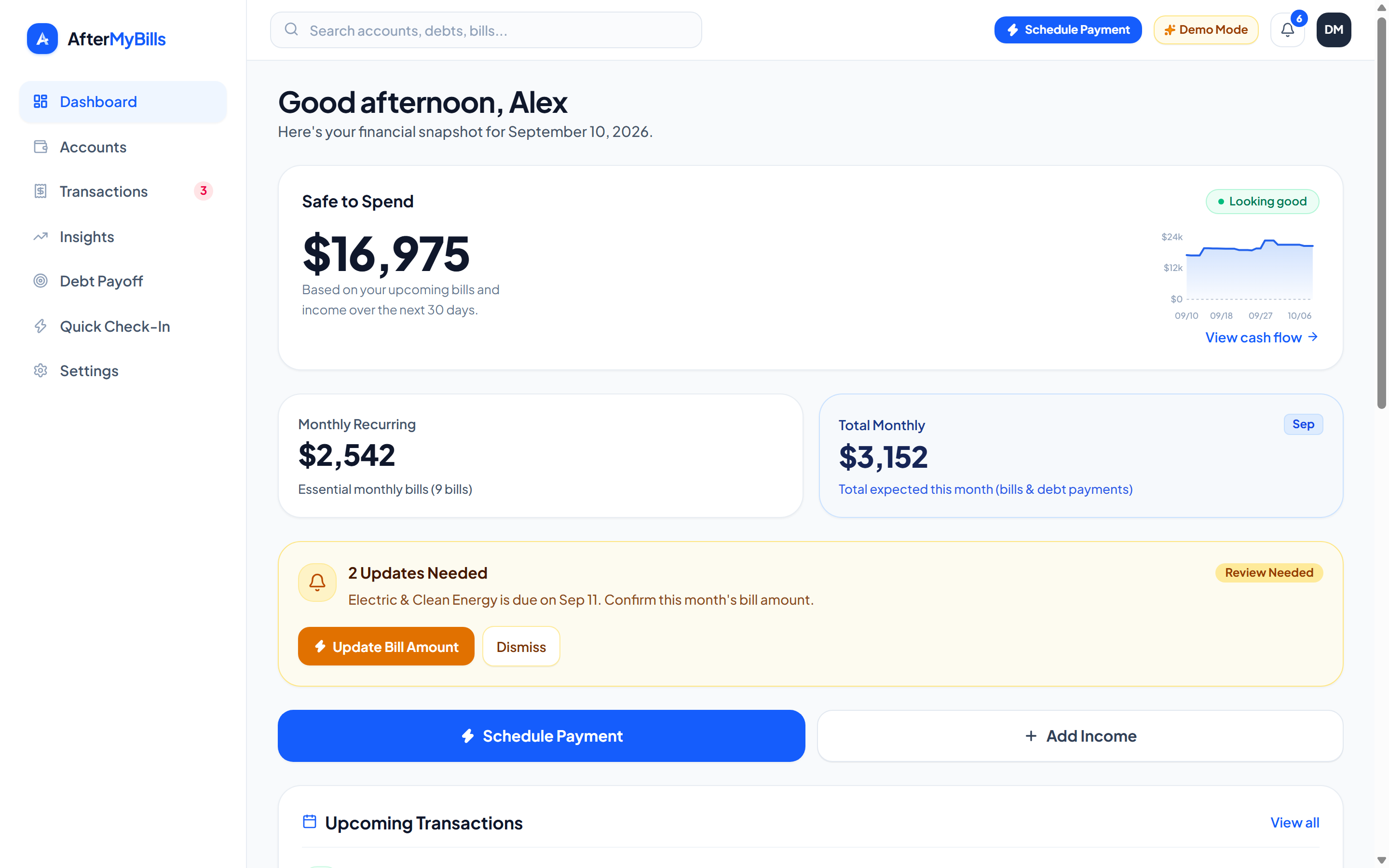 Safe to Spend Dashboard Interface